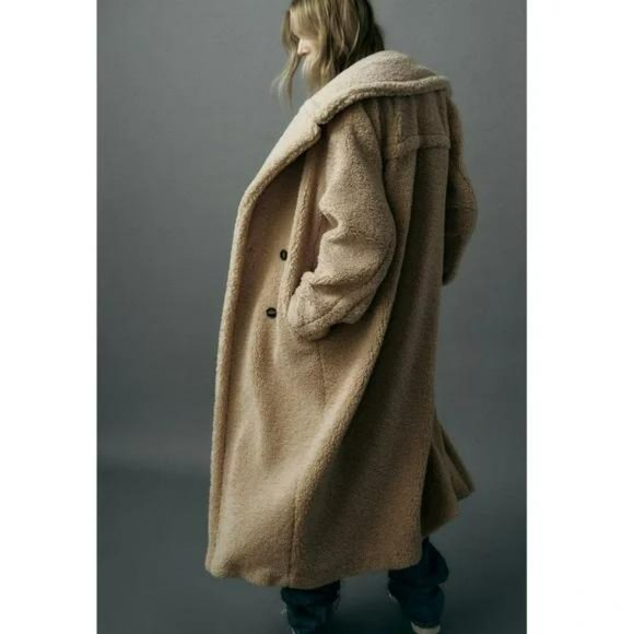 ZARA EXTRA LONG FAUX SHEARLING COAT - Picture 2 of 5